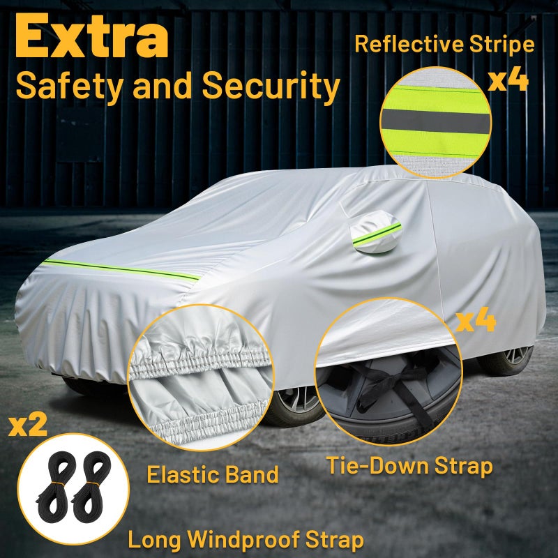 Favoto Hatchback Car Cover Waterproof All Weather for Automobiles Compatible with VW Golf, Ford Fiesta, Honda Fit, Outdoor Sun Rain Protection Car Tarp Universal Fit for Hatchback (157-171 inch) - Image 4